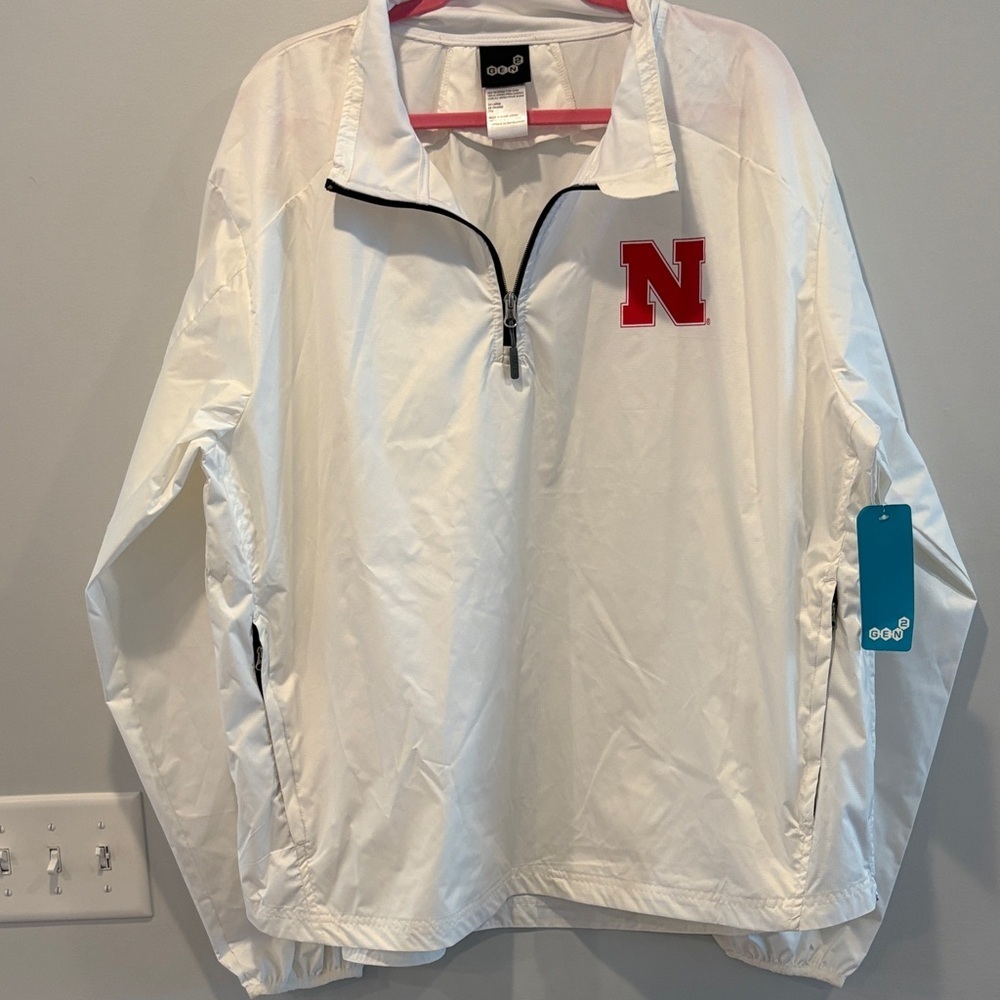 White Lightweight Jacket with Red Logo by 888